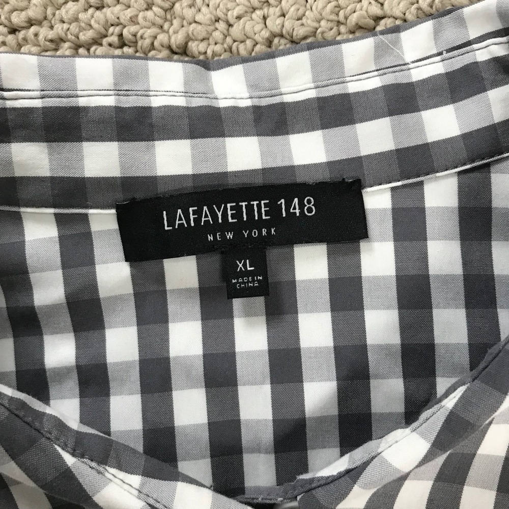 Lafayette 148 New York Grey Gingham Oversized Button Up Shirt XL Cotton Blend - Picture 4 of 8
